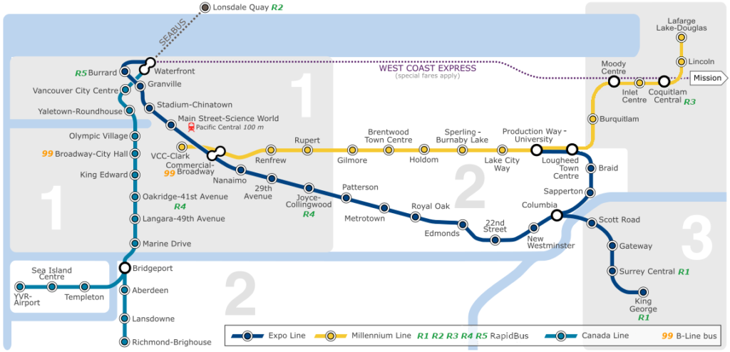 Phương tiện công cộng ở BC - Bản đồ hệ thống Skytrain